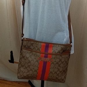 Tan, orange and dark pink Crossbody coach handbag